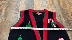 Christmas Embroidered Open Duster Cardigan Sweater Vest Size Medium Black thumbnail 5