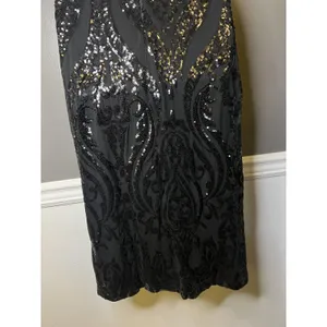 Lulus Dress Womens XS Black Sequin Square Neck Maxi Side Slit Evening Gown thumbnail 8