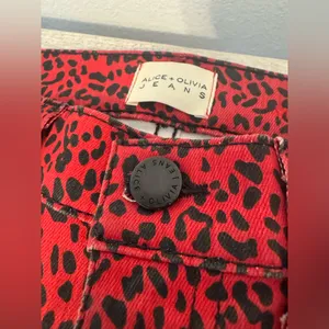 Alice + Olivia Good High Rise Ankle Skinny Jeans Red Leopard Funky Rock Size 28 thumbnail 9