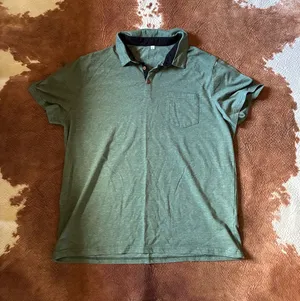 Army green men's polo from Amazon size large More fitted 95% cotton 5% spandex thumbnail 1