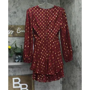 NWT B. Darlin Double Tiered Chiffon Sheer Puff Sleeve Dress Wine Red / Gold 1/2 thumbnail 6