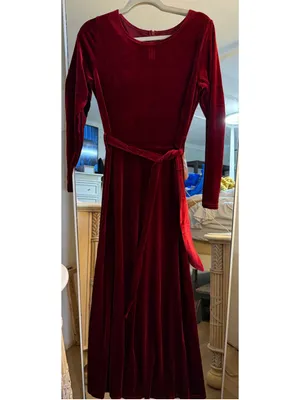 NEW Velvet Maxi Dress Long Crew Neck Elastic High Waist Cocktail Formal M thumbnail 4