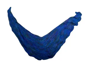 Hand knit Blue Merino Wool Scarf thumbnail 1