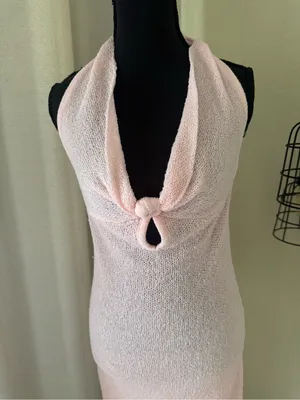 MORE TO COME Pink Halter Knit Mini Dress Open Back Keyhole Bodycon Size M thumbnail 4