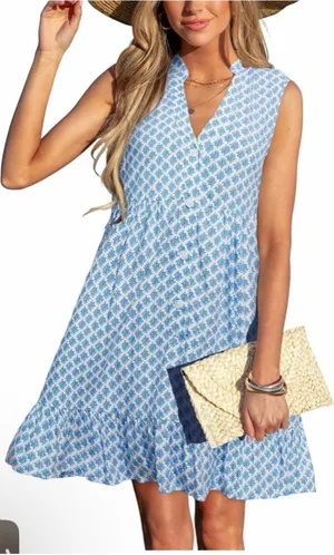 NEW CUPSHE Floral Sundress Tiered Swing Flowy Mini Dress V Neck 2X thumbnail 1