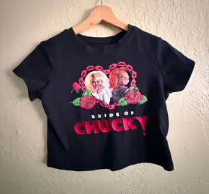 Black 'Bride of Chucky' Graphic Crop Tee thumbnail 1