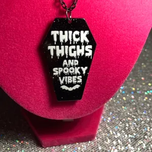 Handmade Thick Thighs and Spooky Vibes Necklace Gothic Jewelry Halloween witchy emo goth thumbnail 1