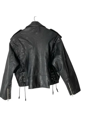 VINTAGE SARAH Black Leather Moto Jacket Size L thumbnail 8