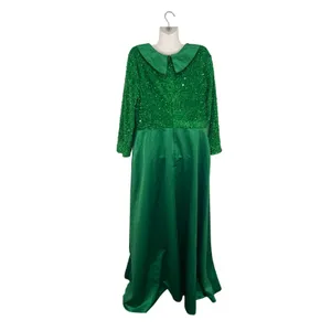 Emerald Green Sequined Formal Gown Dress Wide Collar A-Line Maxi Wicket Costume thumbnail 2