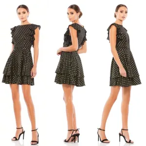 NWT‎ IEENA Mac Duggal Black Gold Metallic Polka Dot Ruffle Dress Size 4 Classic thumbnail 15