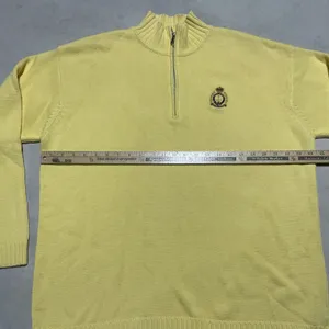 Polo Lauren Ralph Lauren Unisex 1/4 Zip Yellow Knit Cotton Sweater SZ XL Crest thumbnail 4