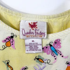 VTG Quacker Factory XL Nightgown‎ Yellow Embroidered Butterfly Cottagecore 411 thumbnail 3
