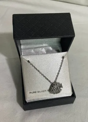 Silver Tone Fish Pendant Necklace Clear Rhinestone Accent 18" Chain Gift Box thumbnail 1