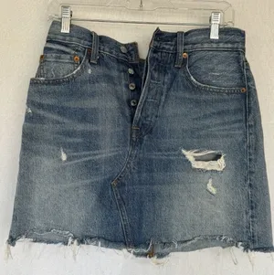Levi's Distressed Denim Mini Skirt Button Fly Raw Hem 28 thumbnail 1