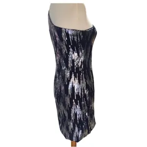 Charlotte Russe Womens Dress Sz S One Shoulder Black and Silver‎ Sequin Mini thumbnail 6