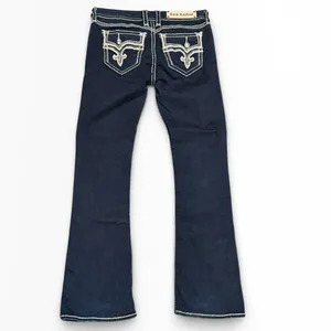 Rock Revival Janelle Bootcut‎ Jeans Dark Wash Low Rise Flap Pockets Bling SZ 28 thumbnail 2