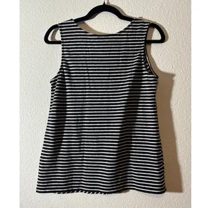 Talbots Size M Black White Diagonal Stripes Linen Blend Sleeveless V-Neck Top thumbnail 2