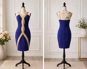 👑 VENUS Royal Blue & Gold Bandage Bodycon Mini Dress | Size S 💙✨ thumbnail 2