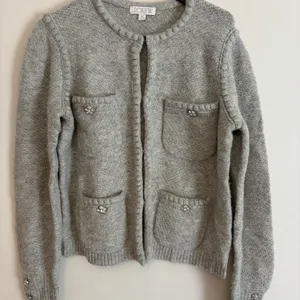 J. Crew Gray Boucle Sweater Cardigan Jewel Buttons XS Merino Wool Blend Pockets thumbnail 1