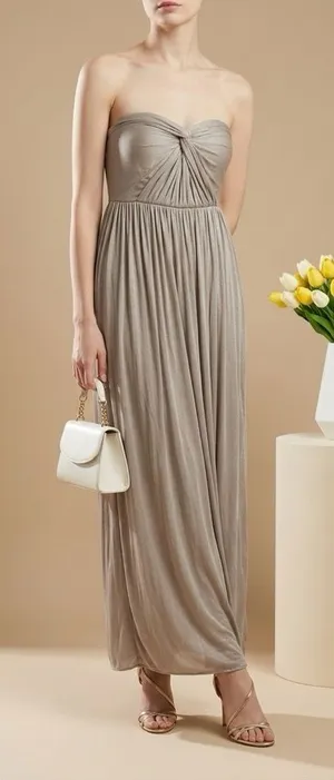 David's Bridal One Shoulder Strap Beige Maxi Dress Size 4 thumbnail 1