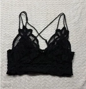 Free People Adelia Black Floral Lace Smocked Back Strappy Bralette Top Small thumbnail 1