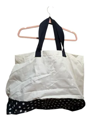 Aerie #AerieREAL Large Canvas Tote Bag Polka Dot Bottom Cream Navy NWT thumbnail 5