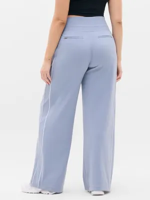 New Athleta M Venice Track Stripe Wide Leg Pant Storm Blue White Medium Regular thumbnail 3