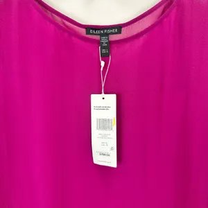 Eileen Fisher Sheer Silk Georgette Boat Neck Sleeveless Midi Dress Sangria L NWT thumbnail 7