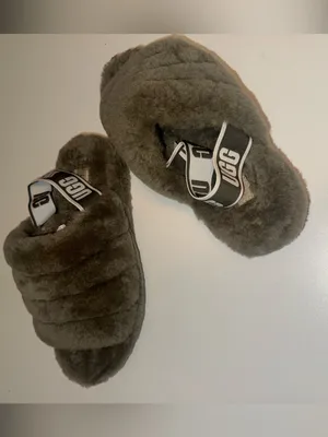 UGG Olive Green Fluff Yeah Slide Shearling Slingback size 8 thumbnail 2
