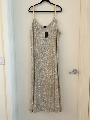 Torrid V-Neck Sequin Slip Maxi Dress in Champagne Gold Party Festive Size 3X NWT thumbnail 3