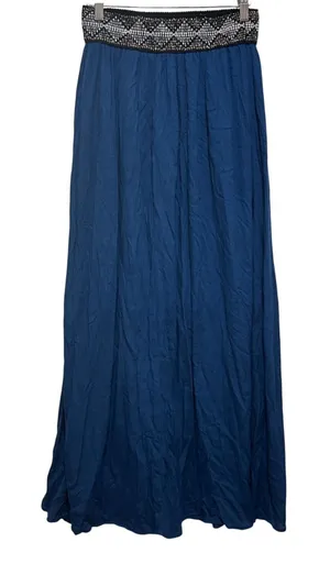 Imaginary Voyage Women Boho Chic Maxi Skirt S Blue Geometric‎ Embroidered Waist thumbnail 1