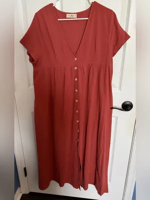 NATURAL LIFE Avery Rust Button-Front Midi Dress Medium thumbnail 2