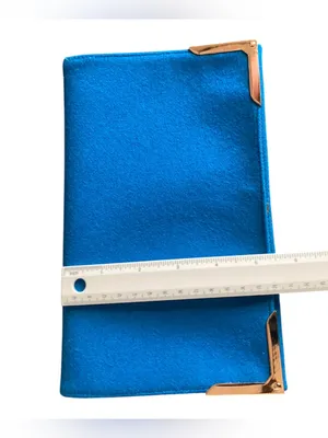 Shiraleah Chicago Blue Wool Blend Envelope Clutch Purse Gold Corner Accents Glam thumbnail 7