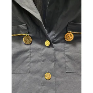 Anne Klein Royal Blue Utility Shirt Button Up Roll Tab Sleeve Zip Pocket Women S thumbnail 4