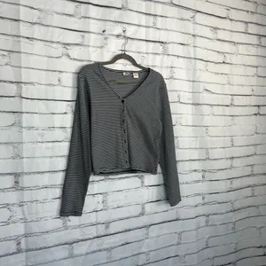 Levi’s Black White Stripe Ribbed Button Front Long Sleeve Women’s Large Top Y2K thumbnail 2