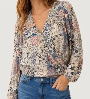 Knox‎ Rose Medium Floral Surplice Wrap Front Blouse Multicolor Boho Top Size M thumbnail 1