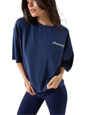 SOLD OUT Free People Movement Tackle Logo Tee Size Large NWT Urban Buti Navy thumbnail 2
