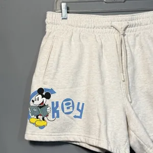 DISNEY Mickey Mouse Shorts Womens Large‎ Cream Graphic Lounge Drawstring Travel thumbnail 2
