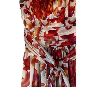 Red & White Strapless Floral Formal Belted Waist Knee Length Dress Women Sz S thumbnail 4