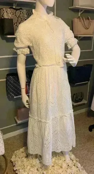 Collection by cezele 100% Cotton Eyelet Ruffle Summer Casual Dress SZ M. L-14 thumbnail 1