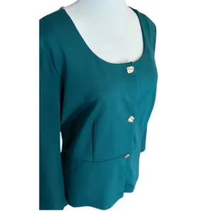 Anne Klein Womens Botanical Green Peplum Knit Jacket Gold Buttons XL NEW thumbnail 2