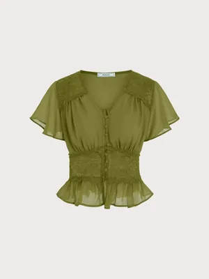 Rihoas Green V Neck Ruched Blouse thumbnail 6