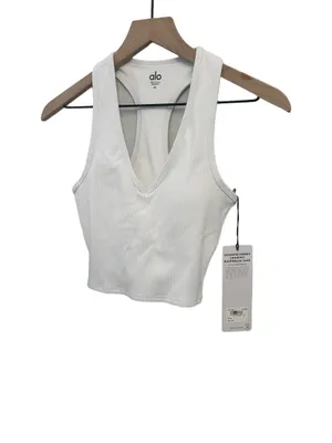 Alo GODDESS RIBBED CROPPED RACERBACK TANK White XS ( Sold Out) thumbnail 7