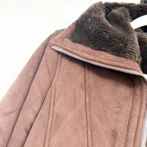 Sisley Womens Brown Faux Suede Fur Lined Aviator Cabin Rustic Jacket Size 42 thumbnail 3