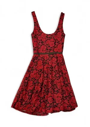 Love Ady Red & Black Damask A-Line Babydoll Dress Sz XS NWT Retail $88 thumbnail 1