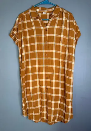 Old Navy Plaid Button Up Shirred Shirt Dress Size Large thumbnail 1