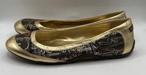 COACH Ballet Flats Gold Tartan Plaid True Graffiti Logo Shoes US 7.5 B Slip On thumbnail 1