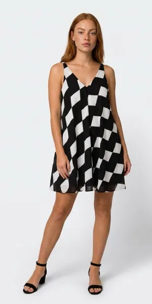 Sam Edelman Black and White Check V-Neck Mini Dress thumbnail 1