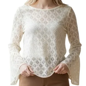 THE LIMITED Ivory Open Lace Crochet Belled Sleeve Top‎ NWOT Size XS thumbnail 1