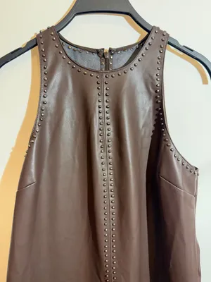 Saylor Damian Chocolate Brown Vegan Leather Mini Dress Party Dress Size S thumbnail 4